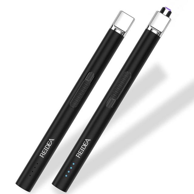 REIDEA Lighters 2 Pack S4 Pro Electric USB Rechargeable Safety Lock with LED Battery Indicator Flameless Windproof Arc Plasma Lighter for Candle (Obsidian Black)