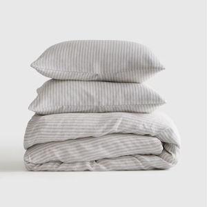 Linen Duvet Cover Set | Quince in Mist/White Stripe