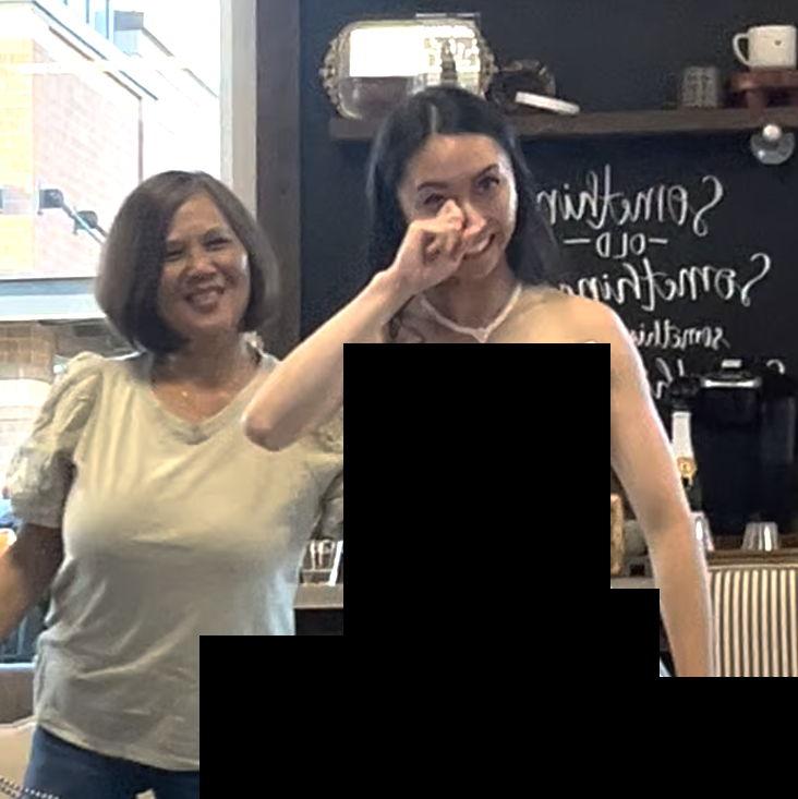 And Cecille found her dress! [DRESS REDACTED]. It was super special because she found a dress that perfectly complemented a pearl necklace gifted to her by her late Auntie Thel-- her mom's sister.