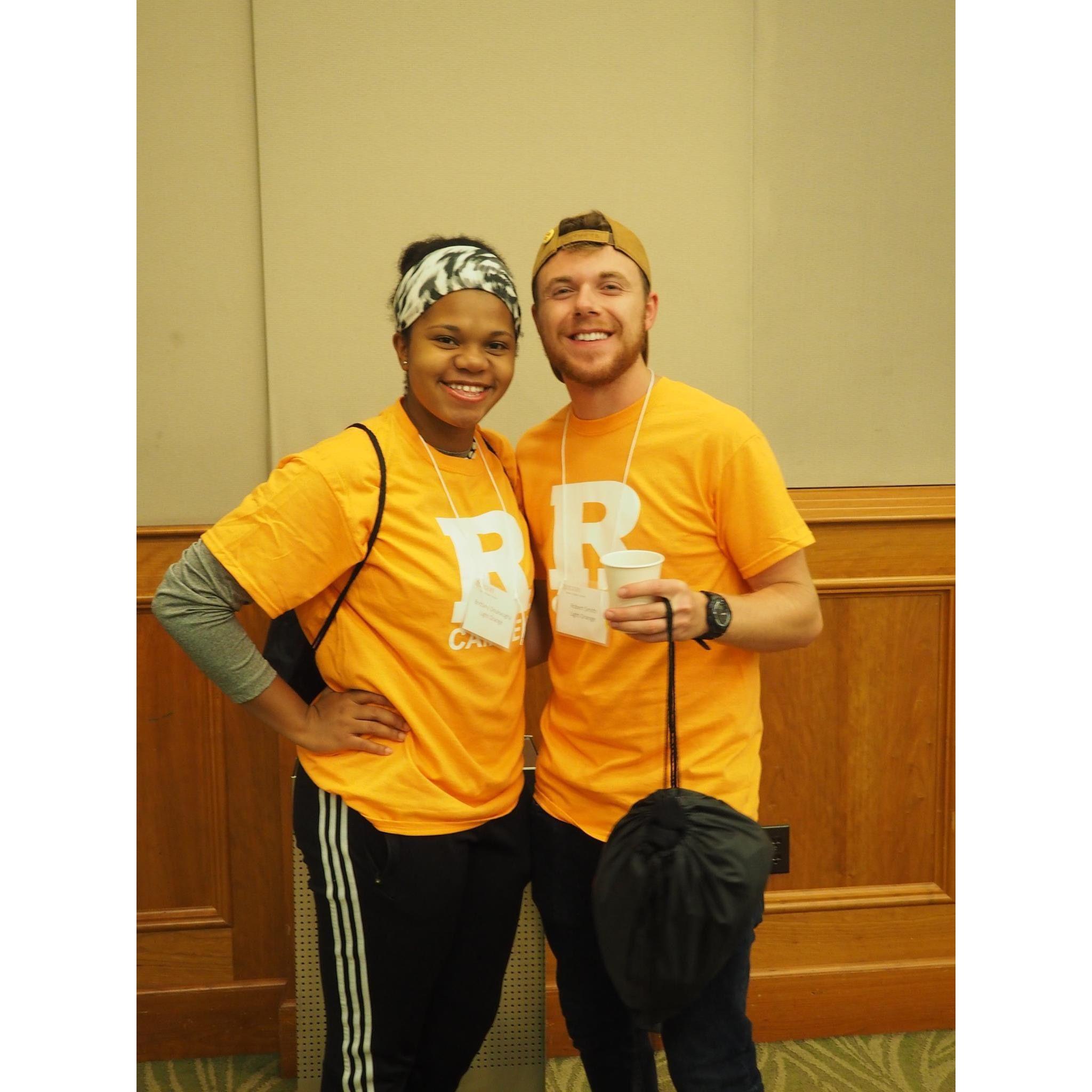 Before we started dating, in 2017 before a Rutgers Honors College event.