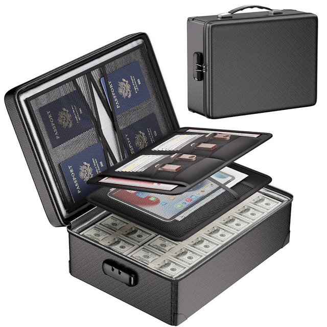 DocSafe Fireproof Document Box with Lock - 12 Layers Heat Insulated File Organizer Hard Case Safe Box with Fireproof Zipper, Home Safe Protects Important Documents, Passport, Cash (Black)