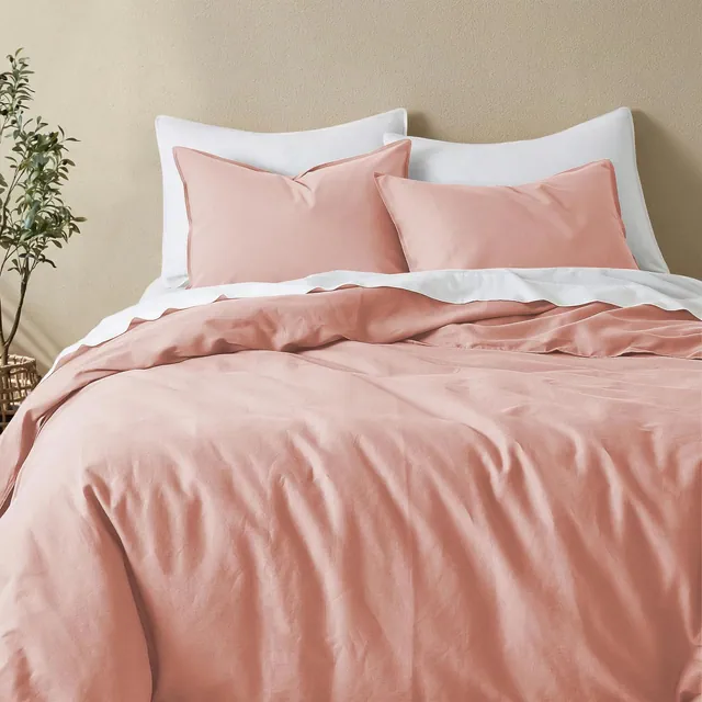 Peace Nest Linen Cotton Blend Duvet Cover Set, Durable, Breathable & Moisture-Wicking, 3 Piece Bedding Set with Pillow Shams, Pink, King, 106"x94"