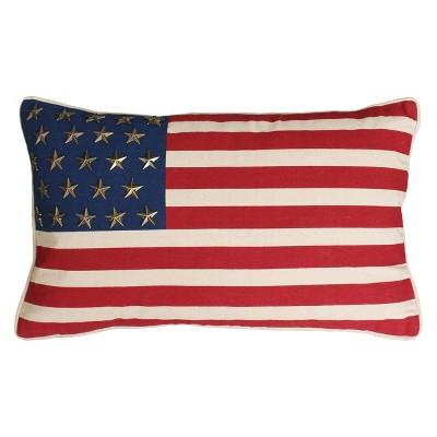Decor Therapy - Décor Therapy 12"x20" American Flag With Studs Throw Pillow Red
