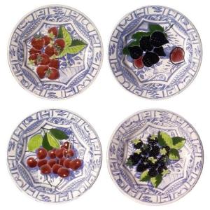 Gien Oiseau Bleu Fruits Set of 4 Dessert Plates Assorted