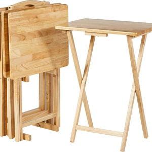 Amazon Basics Classic Foldable TV Dinner Tray Table with Storage Rack, 14.6 L x 19 W x 26 H inch, Natutral, 4-Pack