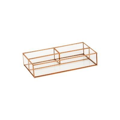 3 Compartment Vertical Glass & Metal Vanity Organizer Copper Finish 10"X5"X2" - Threshold&#153;