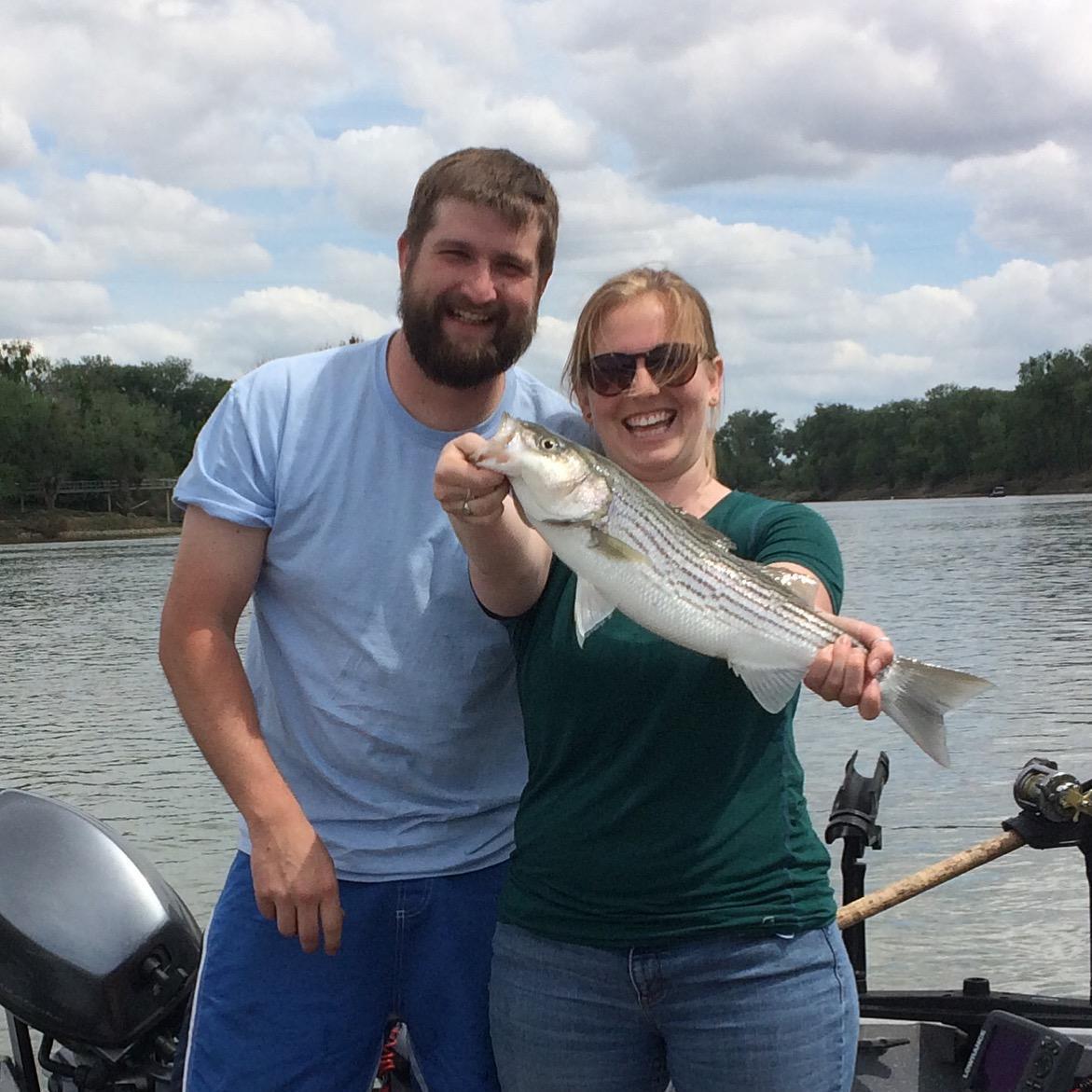 Sara's first striper, 2016