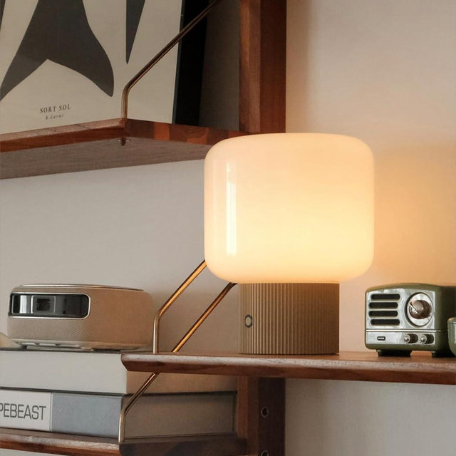 MAGCHARM Halo Mushroom Lamp, 5W Cute Cordless Rechargeable Table Lamp with Glass Shade, 3-Color Dimmable Small Retro Touch Bedside Lamp for Bedroom Ambient Decor, Mustard Yellow
