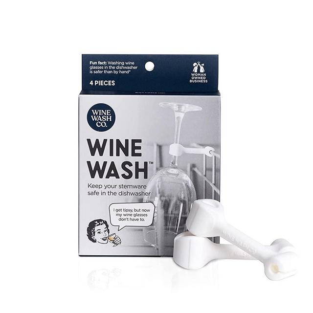 Wine Wash Dishwasher Attachment Kitchen Gadget for Wine Glass, Stemware Holder, Barware Accessories & Gifts for Wine Lover, Dishwasher Safe, BPA Free Silicone, White, Set of 4
