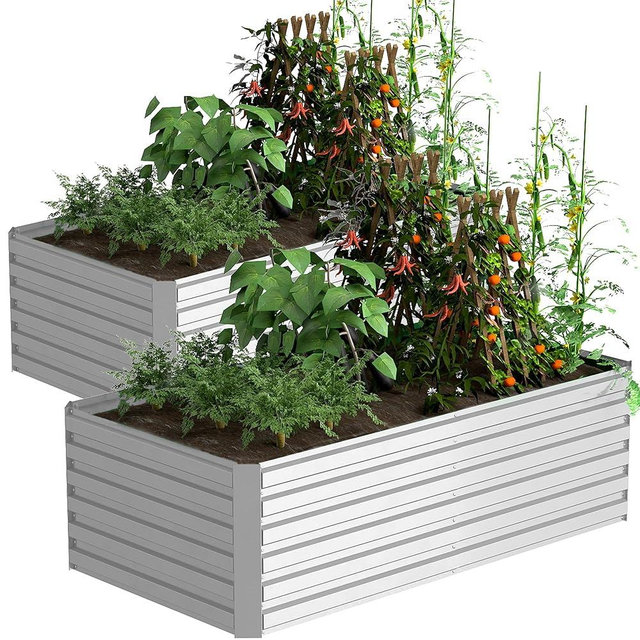 FOOWIN 2pcs 8x4x2ft Galvanized Raised Garden Bed, Planter Raised Garden Boxes Outdoor, Large Metal Raised Beds for Gardening, Garden Bed for Vegetables, Flowers, Herb,478 Gallon Capacity, Silver