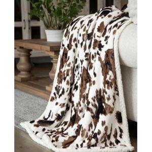 Carstens Home Tri-Color Cowhide Plush Sherpa Throw