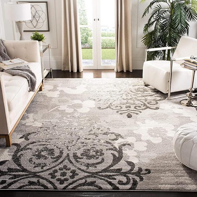 Safavieh Adirondack Collection ADR114B Silver and Ivory Contemporary Chic Damask Area Rug (8' x 10')