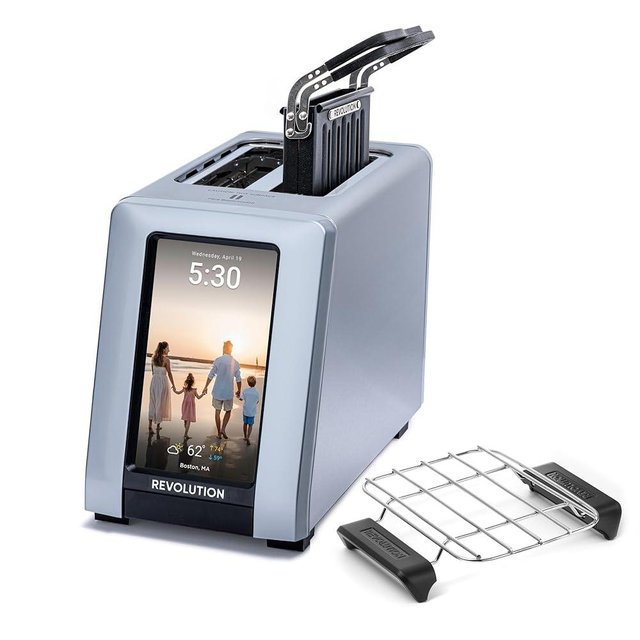 Revolution R180 Connect Plus Smart Toaster Bundle with Toastie Press & Warming Rack – Touchscreen, 2-Slice Wide Slot, InstaGLO 2.0 Tech, Digital Picture Frame– Toast Bread, Bagels, Waffles, Tortillas