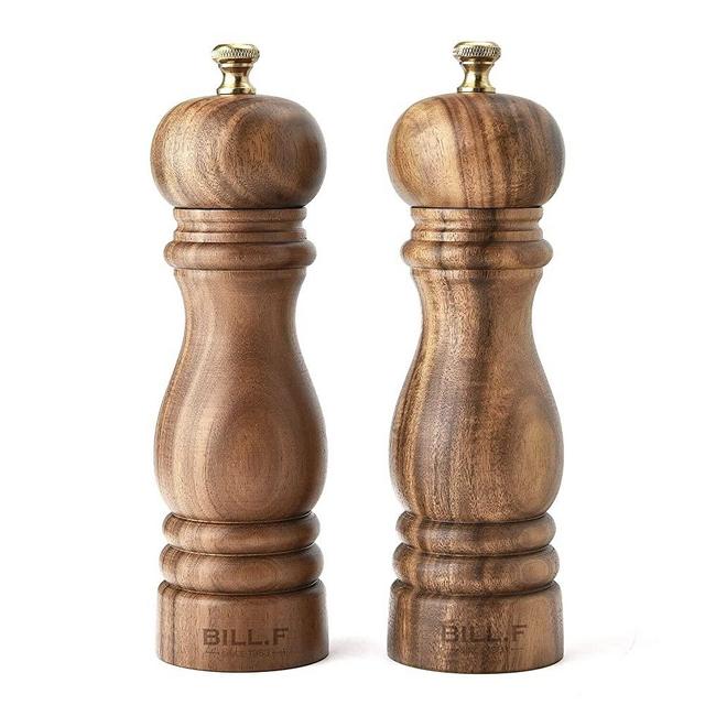 Pepper Grinder,Wood Salt and Pepper Grinder Mills Sets, Acacia Wood Manual Salt Grinder Refillable Pepper Mill Sets with Adjustable Ceramic Grinding Rotor - 7 Inch-Set of 2