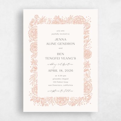 Salmon, Pink Wedding Invitation - Keita Frame