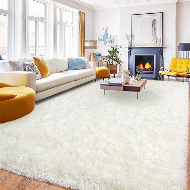 PIPABOBO 8x10 Area Rugs for Living Room, Ultra Soft Fluffy Shag Floor Carpet, Modern Indoor Plush Fuzzy Rugs for Bedroom Kids Room Nursery Dorm Home Decor Aesthetic, Cream White