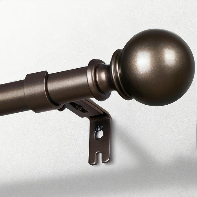 Zeerobee Curtain Rods for Windows 66 to 120, 1 Inch Adjustable Heavy Duty Bronze Curtain Rod, Outdoor Indoor Room Divider Modern Drapery Pole, 66-120"