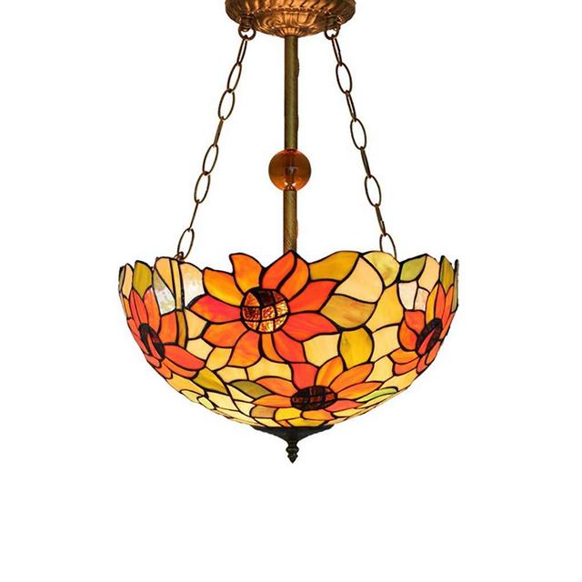 Tiffany Style Chandelier, 16 inch European Retro Sun Flower/Stained Glass pendent lamp, Creative pendent Light for bar Restaurant