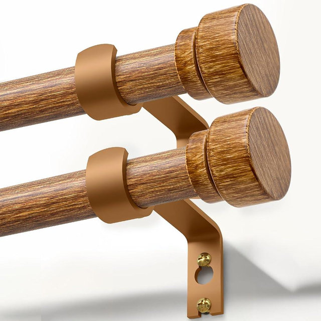 2 Pack Wood Curtain Rods for Windows 66 to 120 Inches 1" Diameter Boho Decorative Heavy Duty Window Curtain Rod Set Adjustable with Solid Finials for Living Room Bedroom Kitchen Farmhouse Outdoor