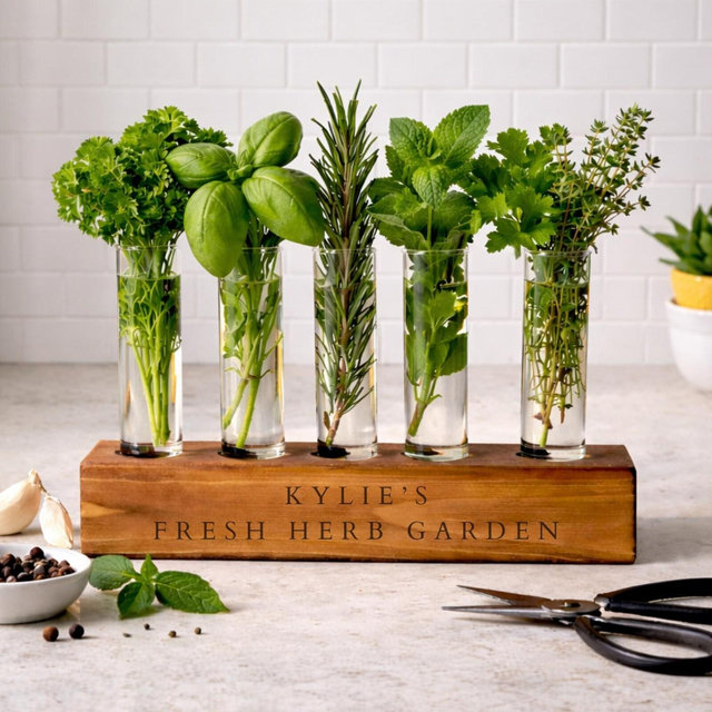 Hydroponic Window Herb Garden Gift Hydroponic Vases and Personalized Stand Engraved Cooking Gift