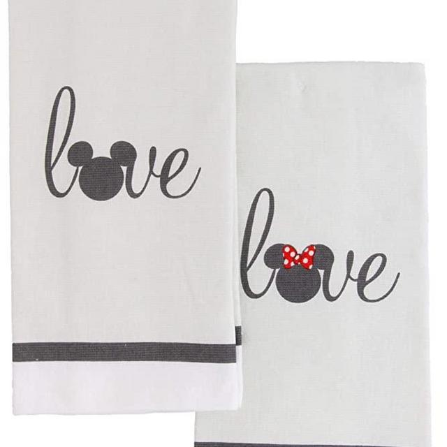 Disney 100% Cotton Kitchen Towels, 2pk-Soft and Absorbent Decorative Kitchen Towels Perfect for Drying Dishes and Hands-Machine Washable Kitchen Towel Set, 16 x 28 inches - Mickey and Minnie Love