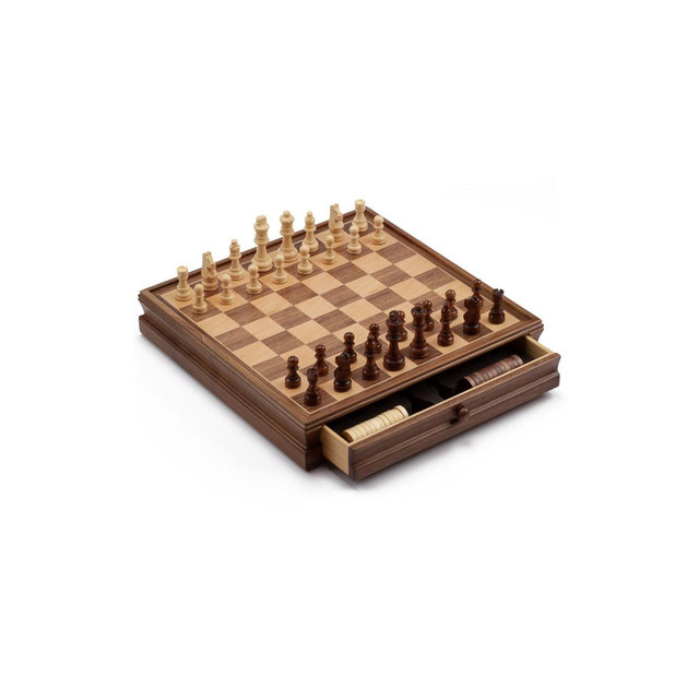 GSE 15" Large 2-in-1 Wooden Chess and Checkers Board Game Combo Set