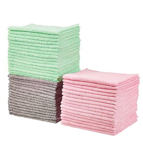 AmazonBasics Green, Gray and Pink Microfiber Cleaning Cloth, 48-Pack