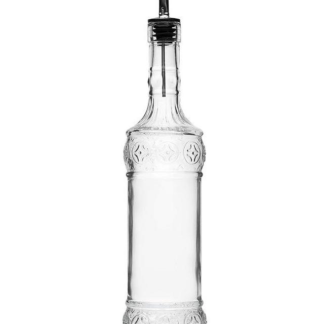 BULK PARADISE Large Clear Decorative Glass Bottle with Spout and Cork, 32oz, 1 Bottle - Design: LAIT (3in X 11.9in)