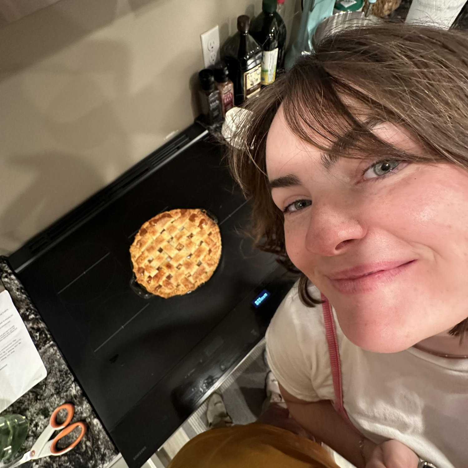 Baking an apple pie with the THICK yummy apples that had been plucked from the Earth.