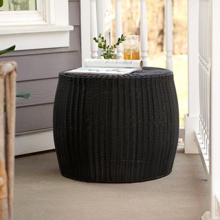 Handwoven Resin Barrel Large Side Table