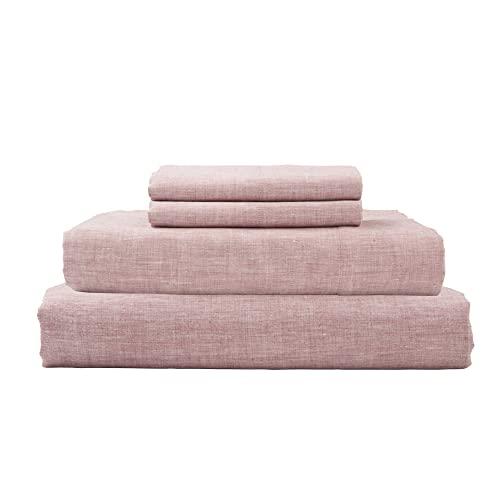 DAPU Pure Stone Washed Linen Sheets Set 100% French Natural Linen European Flax (Queen, Smokey Pink, Flat, Fitted and 2 Pillowcases)