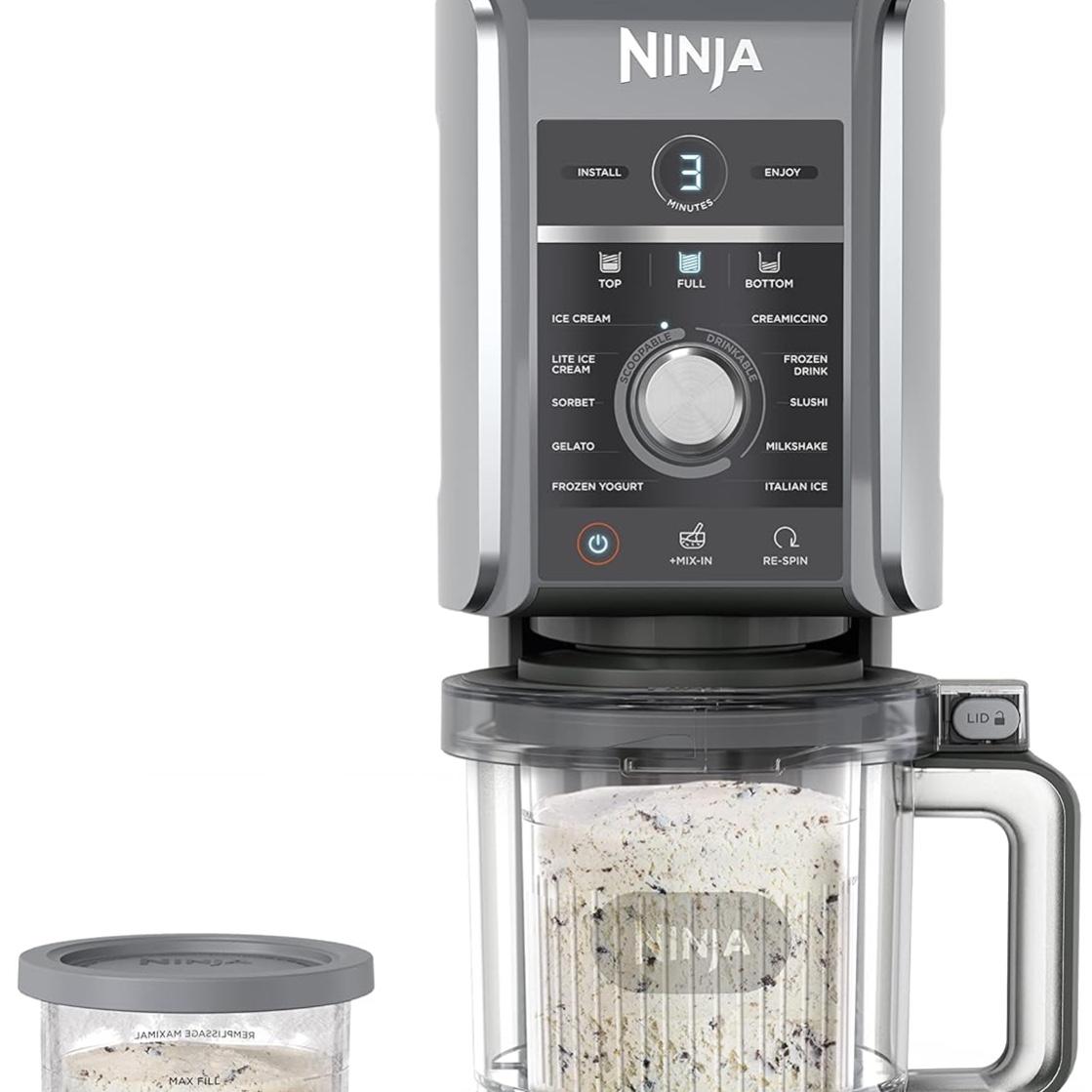 Ninja NC501 CREAMi Deluxe 11-in-1 Ice Cream & Frozen Treat Maker for Ice Cream, Sorbet, Milkshakes, Frozen Drinks & More, 11 Programs, Perfect for Kids, Silver, 11 Functions + (2) 24 oz. Pints