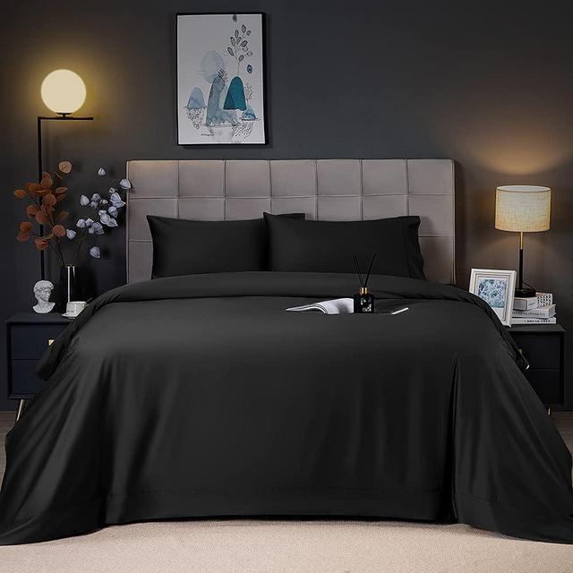 Shilucheng Cooling Breathable Bamboo Bed Sheets Set - Queen Size,1800 Thread Count Super Silky Soft with 16 Inch Deep Pocket, Machine Washable, 4 Piece(Queen,Black)
