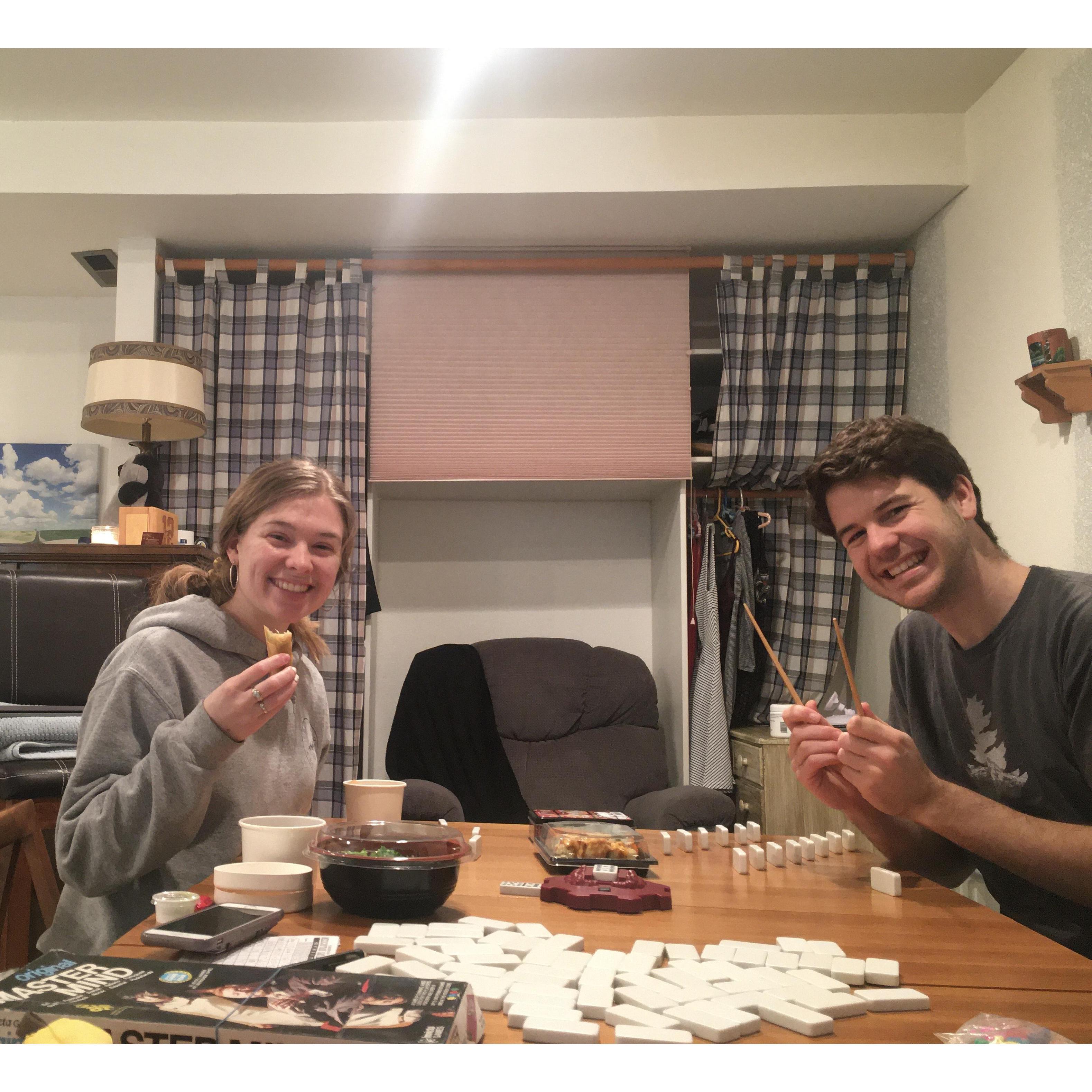 Quarantining together with sushi and dominoes!