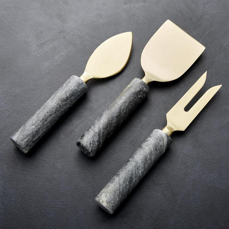 Prestige Stone Quartz 3-Piece Nonstick Knife Set Black and Gold