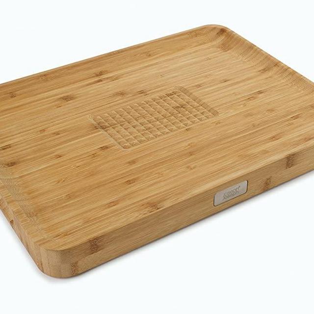 Joseph Joseph Cut & Carve Bamboo Cutting Board with Food Grip and Angled Surface