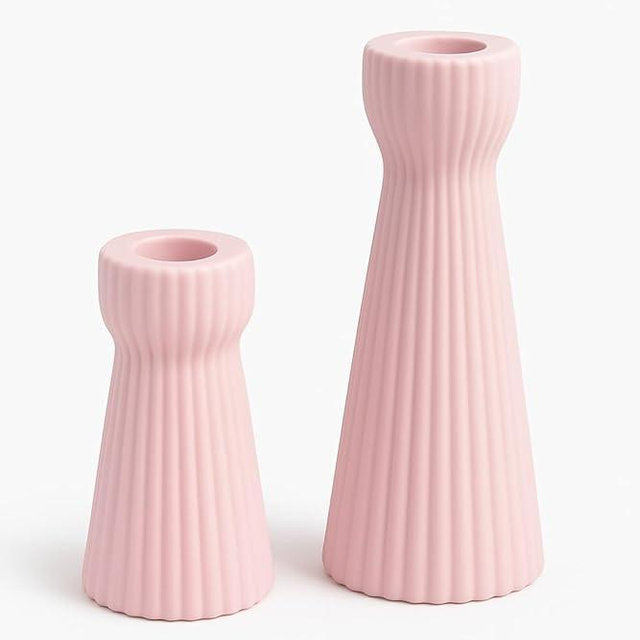 SCBLOOM Taper Candle Holders for Candlesticks Ceramic Candle Stick Candle Holder- Set of 2 Decorative Candle Stand for Wedding Decor,Dinner Party and Table Centerpieces,Housewarming Gift Pink