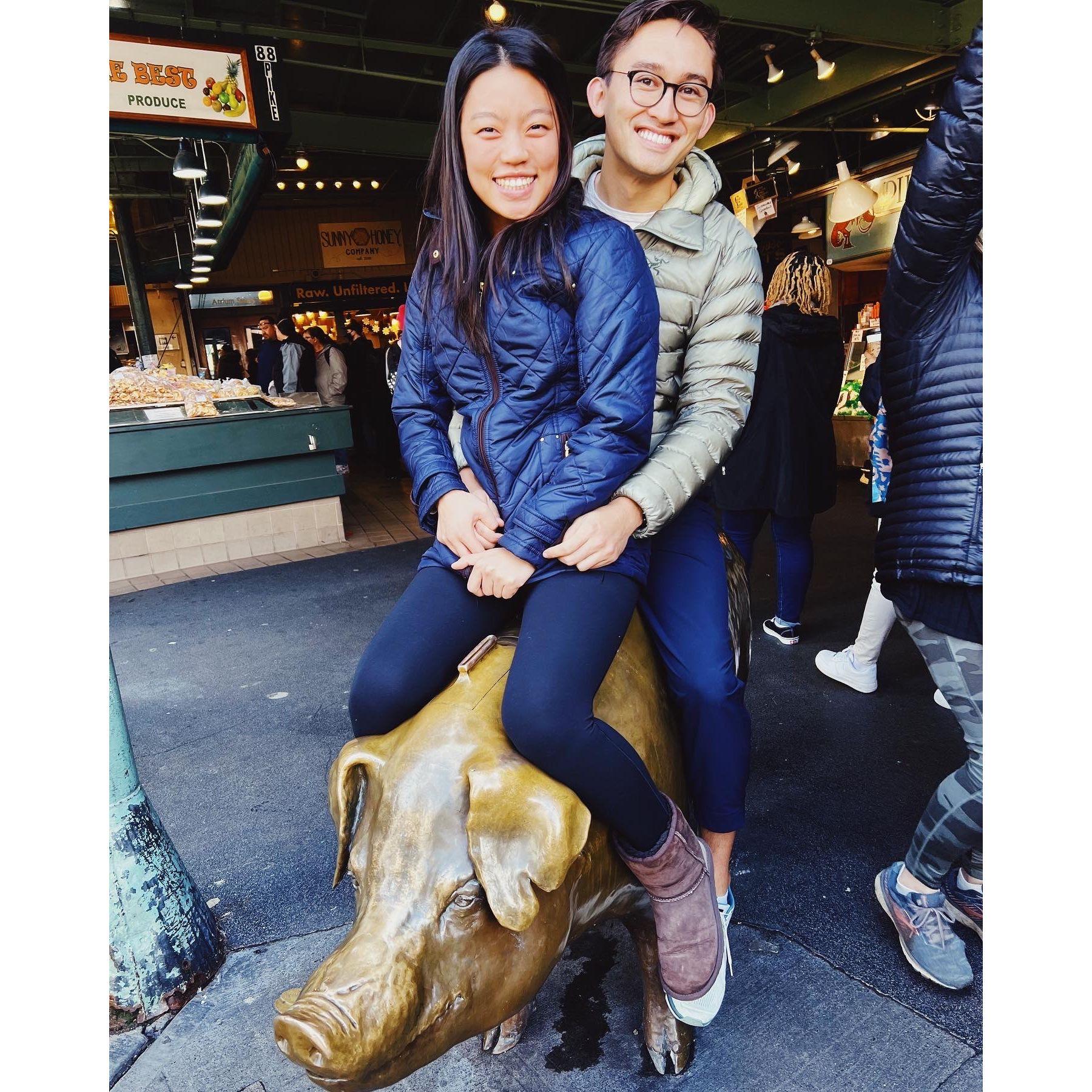 Wallstreet has the iron bull, but low-key Seattle's bronze pig is cooler