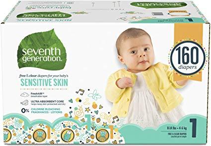 Seventh Generation Baby Diapers for Sensitive Skin, Animal Prints, Size 1, 160 Count