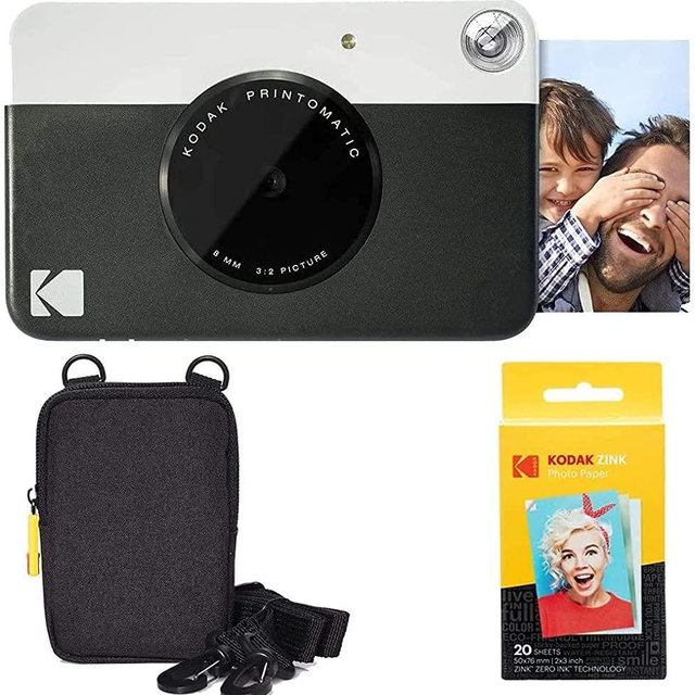 Kodak Printomatic Instant Camera (Black) Basic Bundle + Zink Paper (20 Sheets) + Deluxe Case