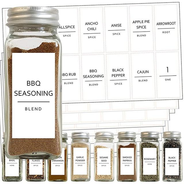 Talented Kitchen 140 Minimalist Spice Labels Set. Black Print on White Matte Backing, Water Resistant. Spice Jars Vinyl Organization Storage. Spice Rack Organization System (140 Fine Line Spice Label)