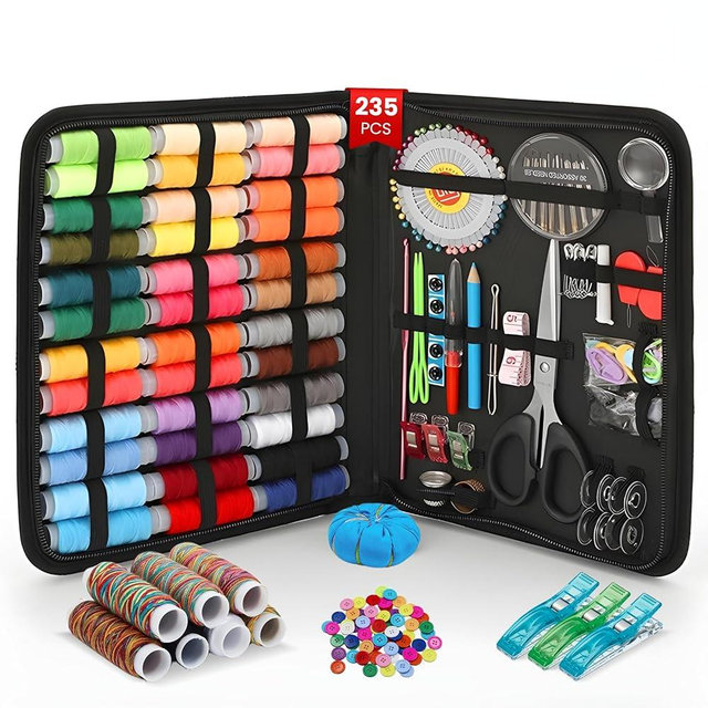 Premium 235Pcs Sewing Kit XL Crafts Adults Embroidery Machine Supplies Beginners Thread Needles Box Mini Accessories Hand Gifts Tools Portable Organizer Fabric Quilting Travel Crochet Scissors Learn