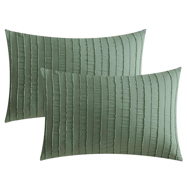 JELLYMONI Pillowcases Standard Size Green 2 Pack Boho Striped Bed Pillow Covers 20x26in Microfiber Envelope Pillow Shams Tufted Bohemian Textured (Pillows are not Included)