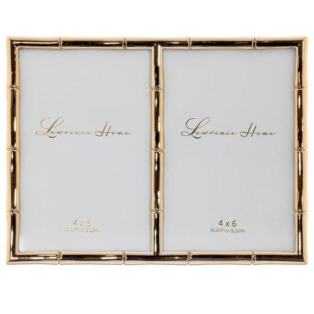 4x6 Double Gold Metal Picture Frame with Bamboo Design