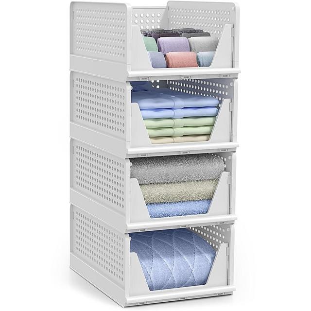 Sorbus Shelf Organizer - Closet Shelf Organizer for Clothes, Closet, Bathroom, Kitchen, Garage - Plastic Stackable Shelf Organizer Baskets - Open Front Design Under Shelf Organizer