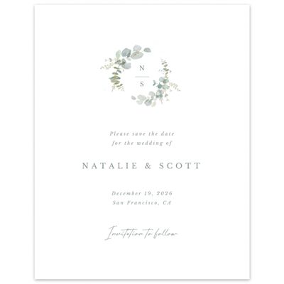 White Greenery Wedding Digital Save the Date - Verde Wreath