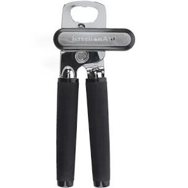 KitchenAid Classic Multifunction Can Opener and Bottle Opener Easy to Use, Razor Sharp Stainless Steel Cutting Wheel, Soft Ergonomic Handles, Black