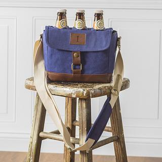 Personalized Navy Insulated Waxed Canvas 6-Pack Bottle Carrier