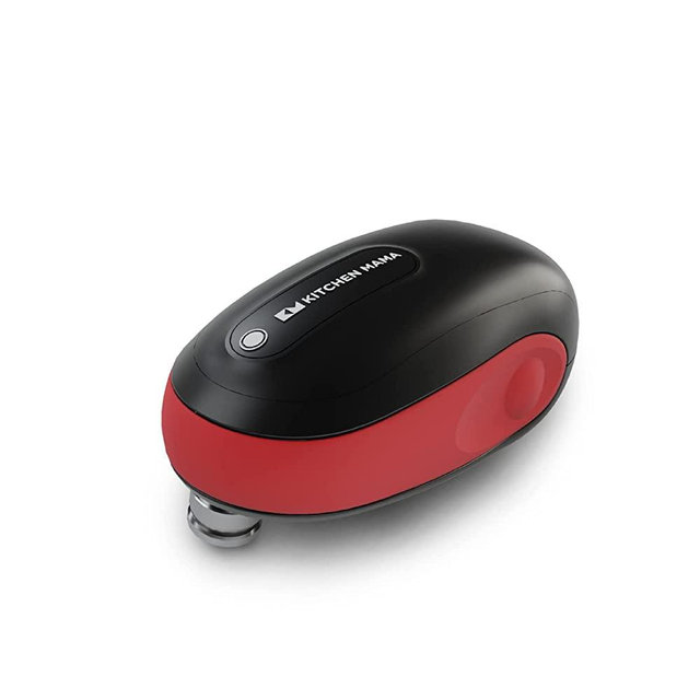 Kitchen Mama One-To-Go Electric Can Opener: Open Cans with One Press- Auto Detect Any Can Shapes, Auto-Stop As Task Completes, Smooth Edge, Handy with Lid Lift, Battery Operated Can Opener (Red)