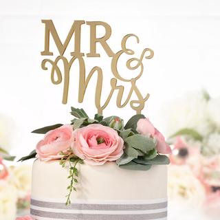 Mr. & Mrs. Metallic Gold Cake Pick